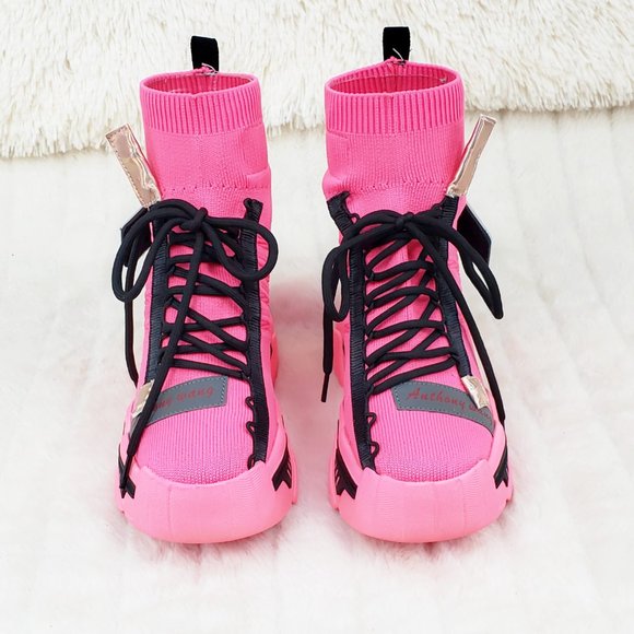 Wang Damson Pink Pull On Platform Sneaker Boots 4" Hidden Wedge RESTOCKED - Picture 12 of 13